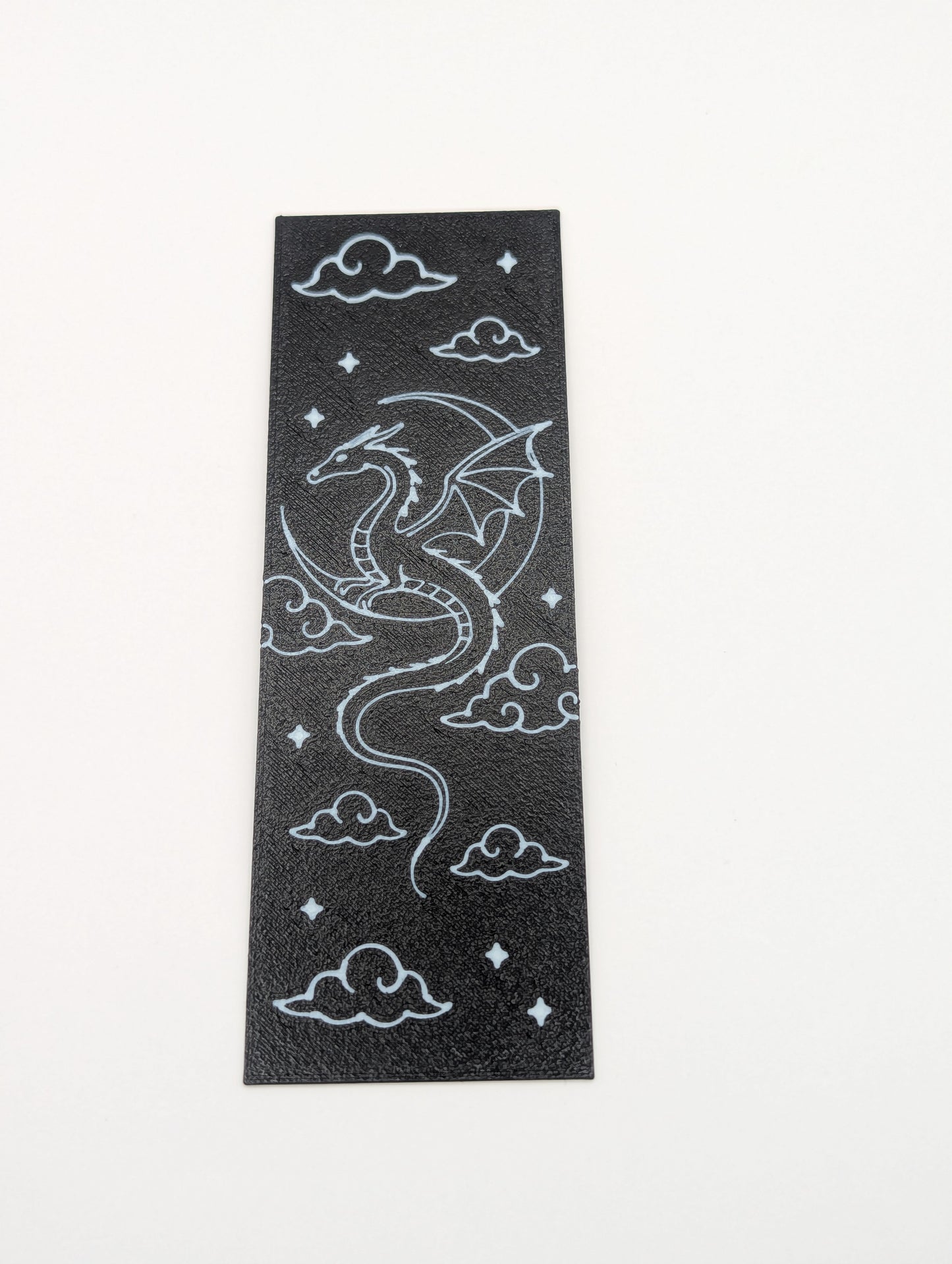 Dragon Sitting on the Moon with Clouds Black and White Bookmark
